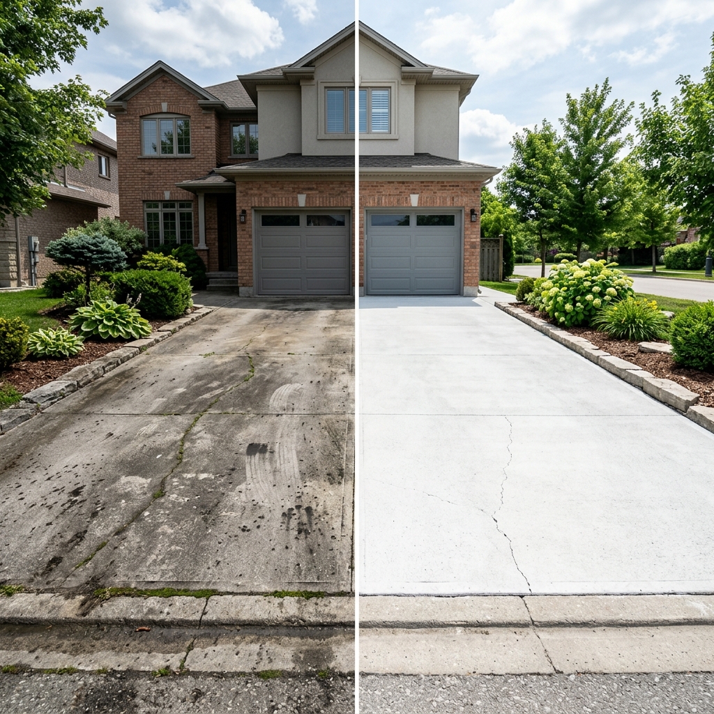 Before and after driveway pressure washing in Adelaide — dramatic cleaning result