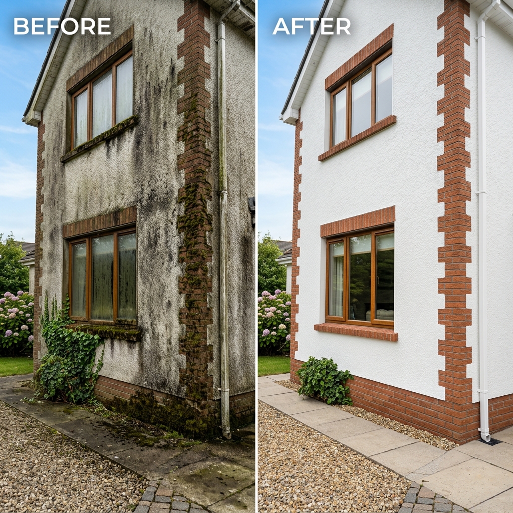 Before and after exterior house washing in Adelaide — algae removal and bright clean result